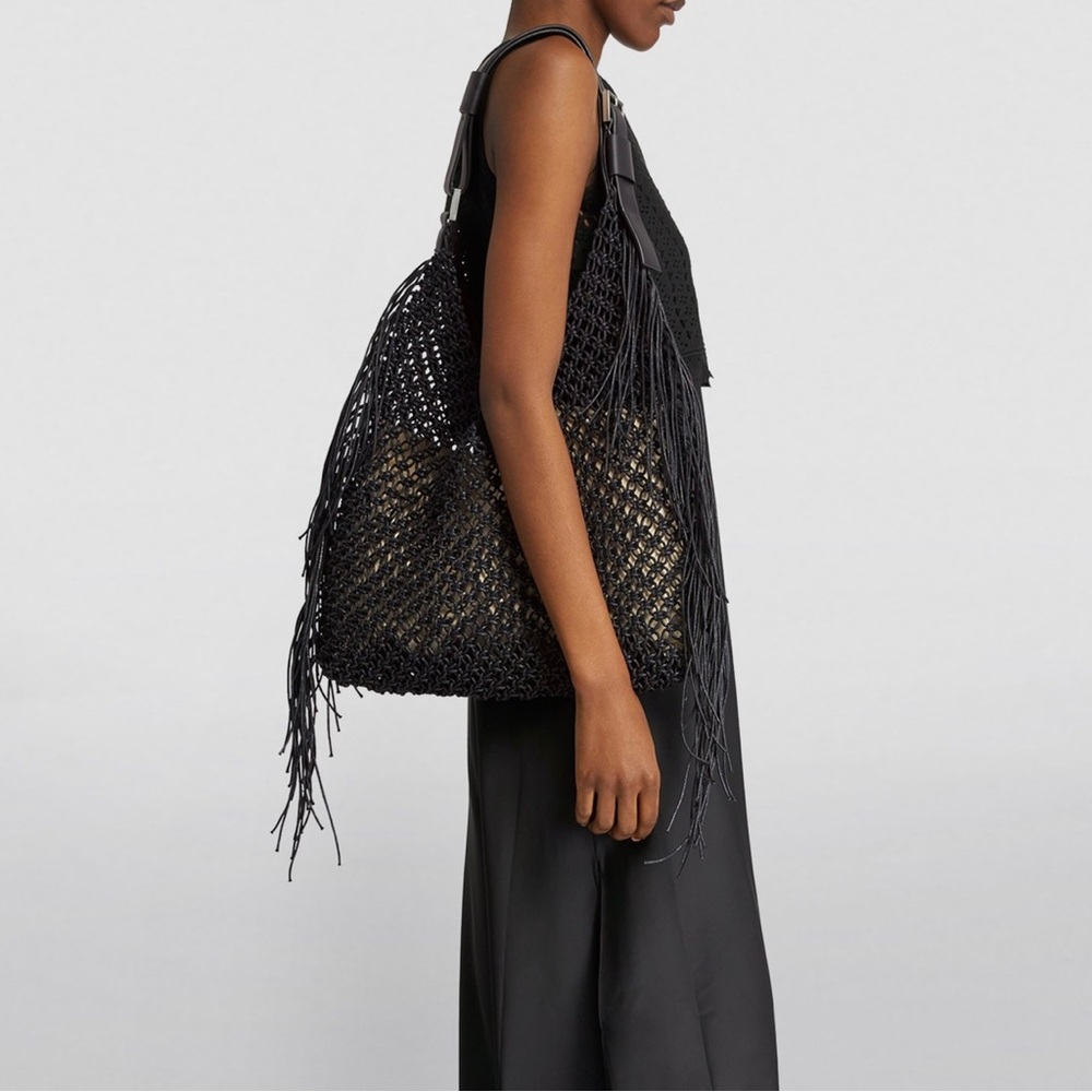 All Saints Allsaints Black Sabine Crochet Macrame Fringe Tassel Bag LAST ONE!!